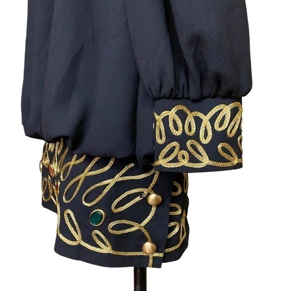 Nicole Studio New York Black and Gold Trim Blouson Sleeve Mini Dress - Picture 5 of 7